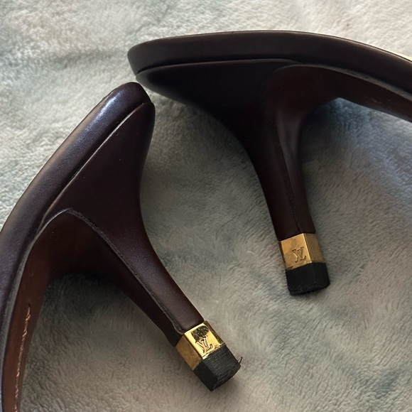 VINTAGE LOUIS VUITTON DAMIER EBENE PONY HAIR MULE SLIDE HEELS SIZE 6.5 - Picture 6 of 10